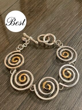 Vintage BEST Jewelry Two-tone Spiral Bracelet with Toggle Clasp